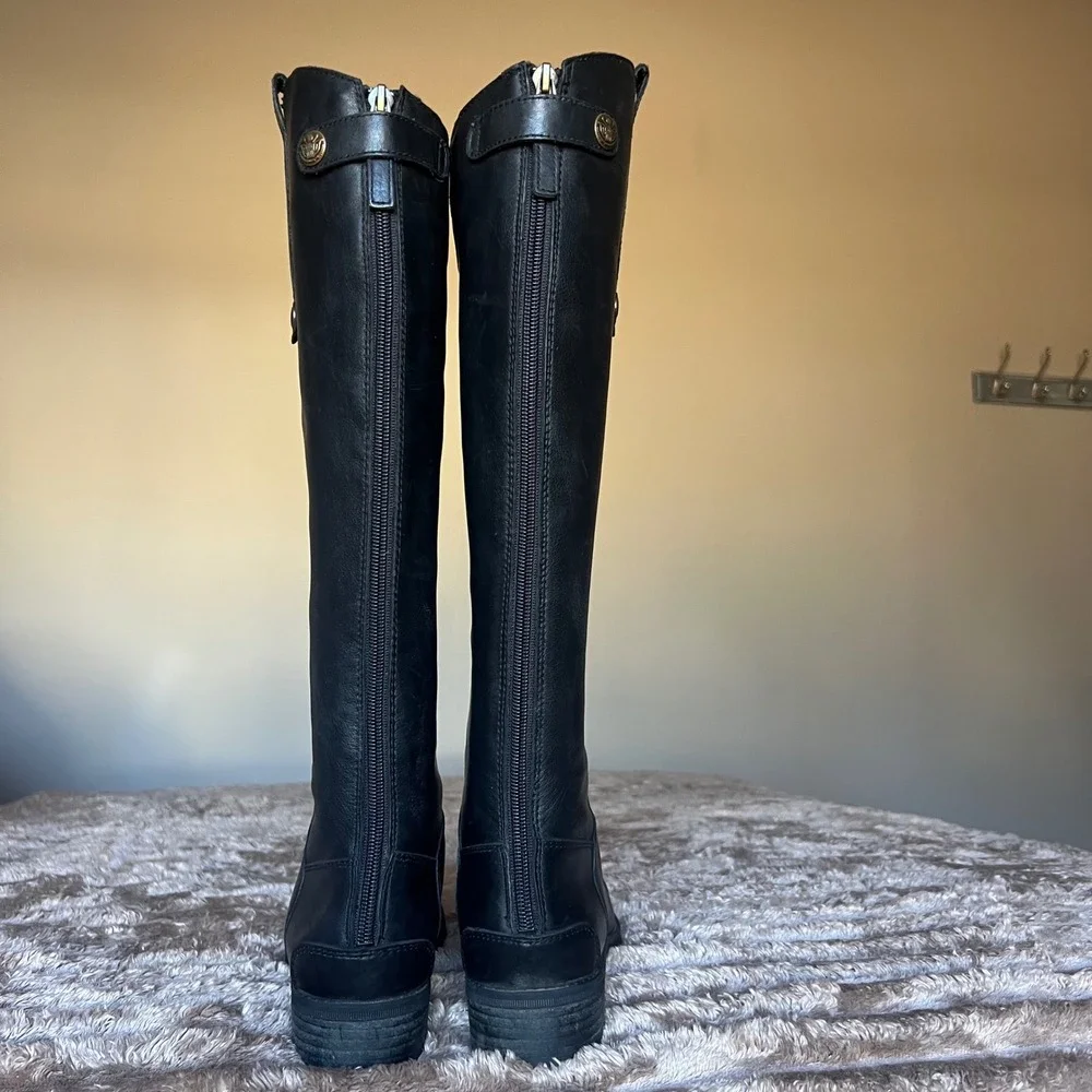 Sam Edelman Penny Riding Boots Black Leather‎ Knee High Back Zip Women 7.5M